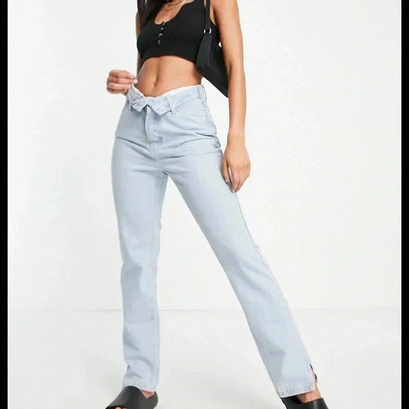 Missguided Denim - Missguided jeans Women's Blue Fold Over Straight Leg Jean size 4